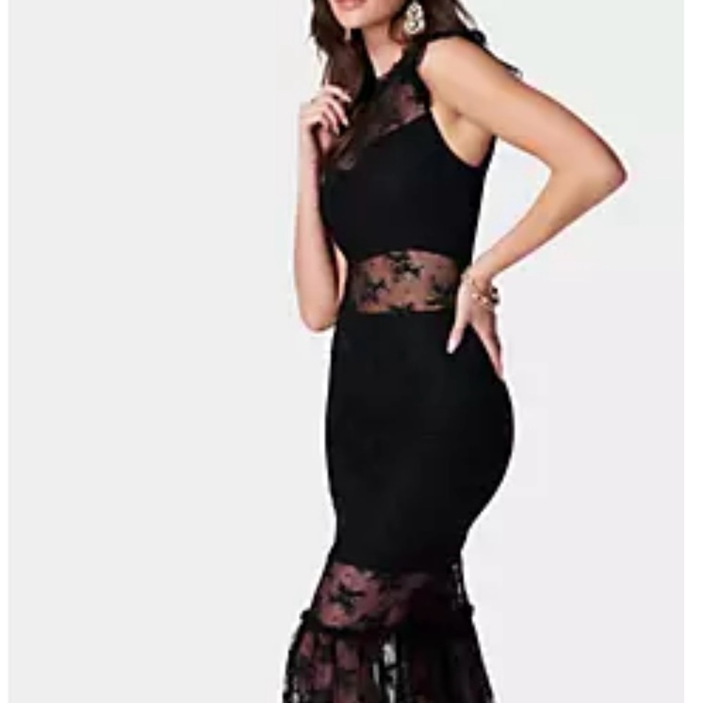 Bebe Illusion Lace Midi Dress Elegant Black Lace Dress